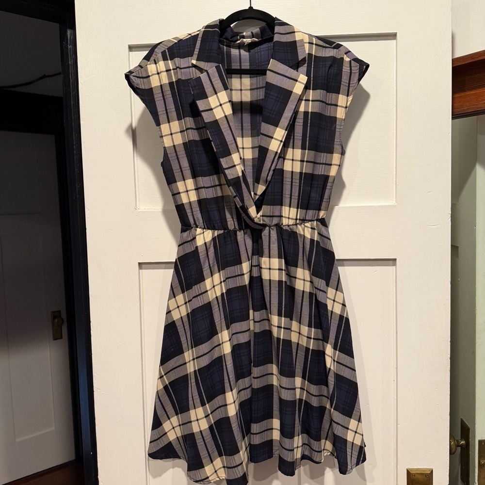 Freeway Navy and Cream Plaid Mini Dress, Size L